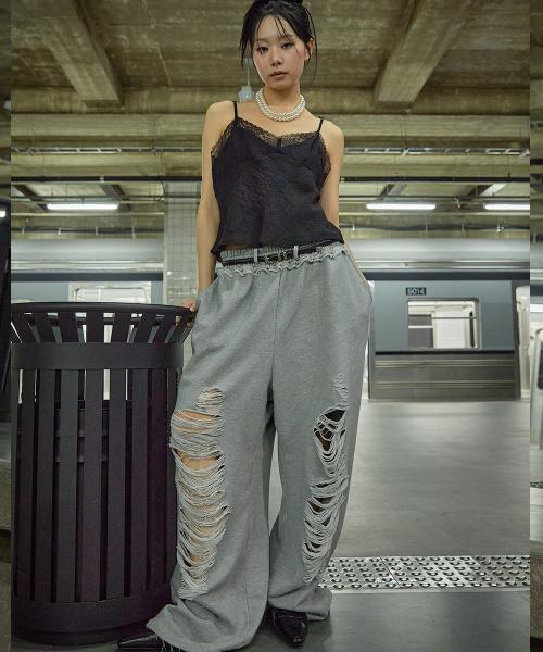 스크래치 데미지 스웨트 팬츠