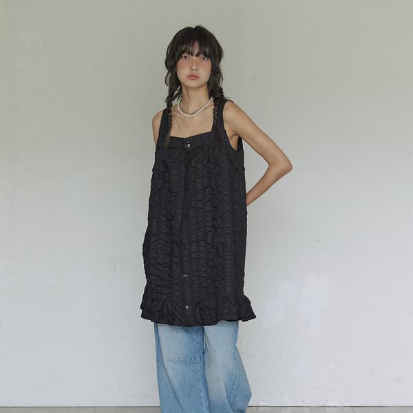 [6/20(목) 예약배송] Volume seersucker dress / Black