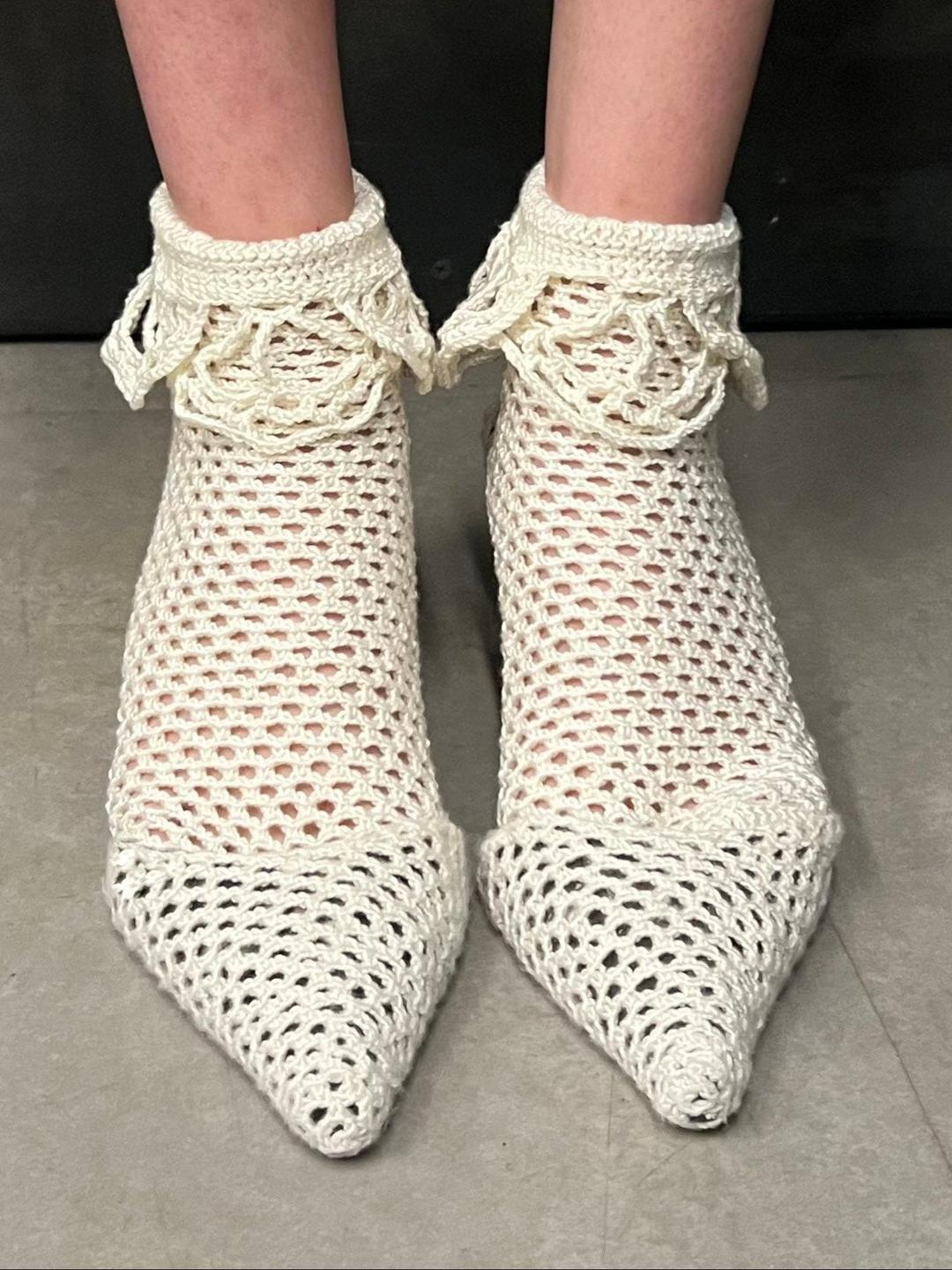 Crochet Socks with Floral Element - S