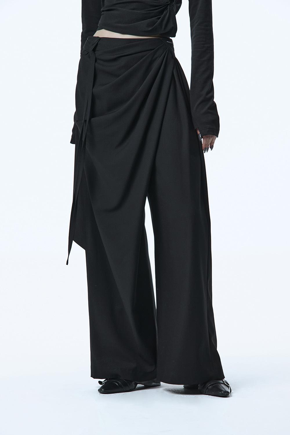 Draped Overlay Slacks [ Black ]