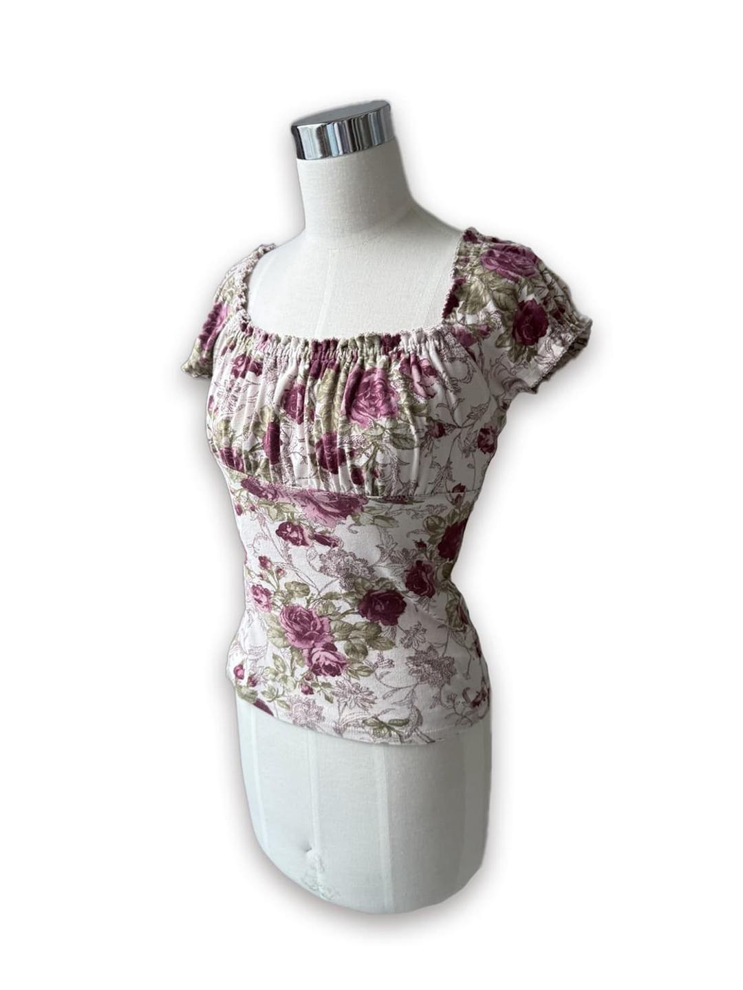 빈티지 L'est rose 플라워 블라우스 반팔티 | 후루츠패밀리