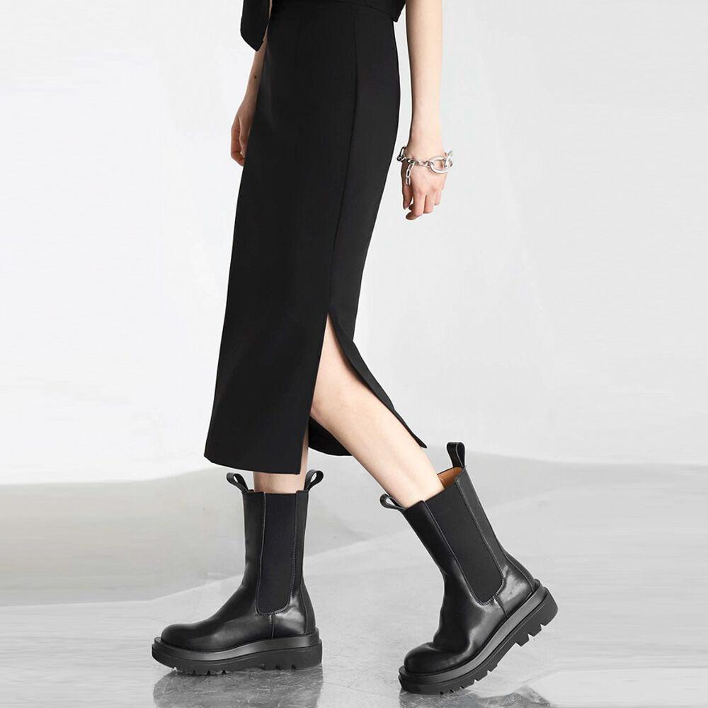 DEEP SLIT LONG SKIRT BLACK