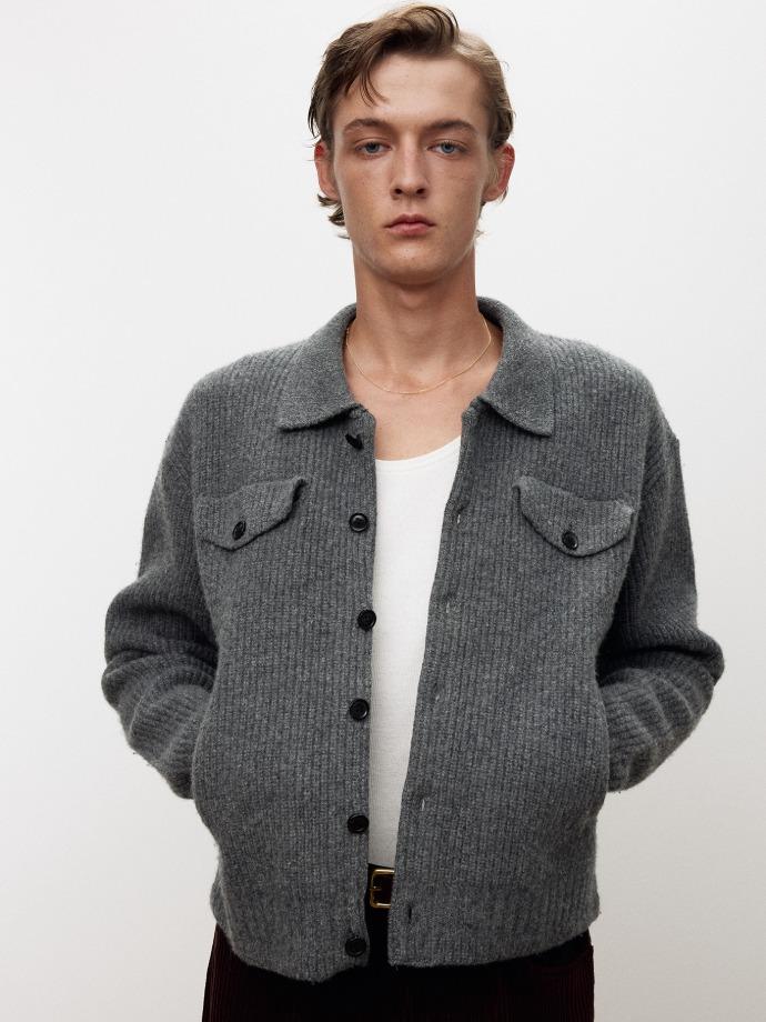 WOOL AND COTTON KNITTED TRUCKER_ MELANGE GREY
