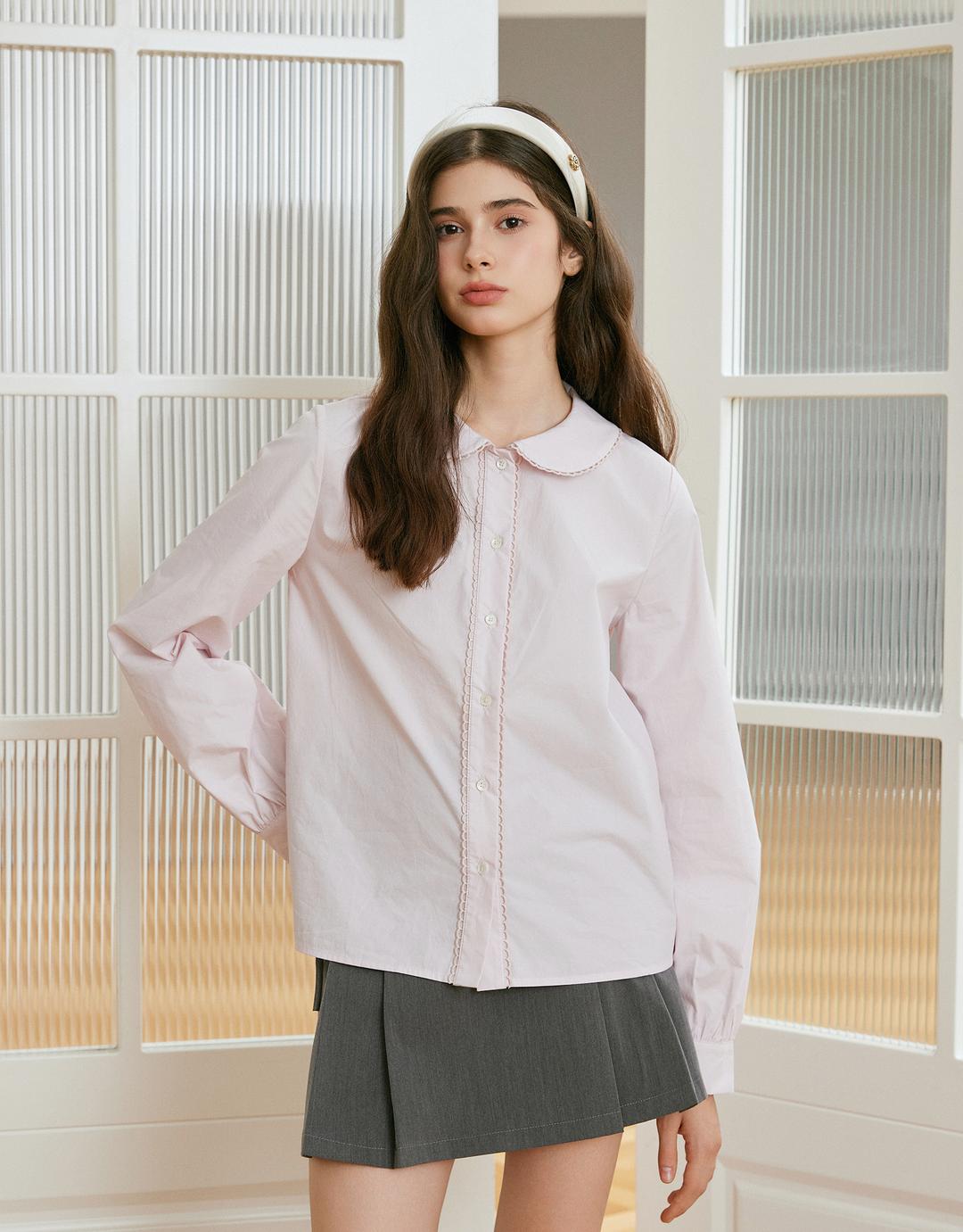 블룸 레이스 카라 셔츠 블라우스 핑크