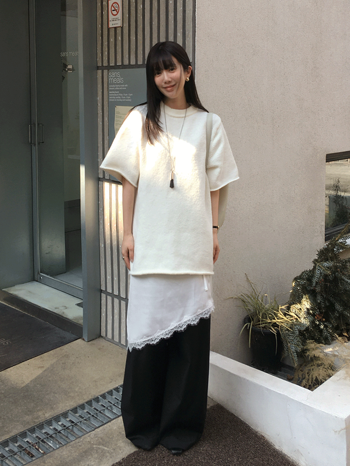 unbal lace banding skirt (2color)