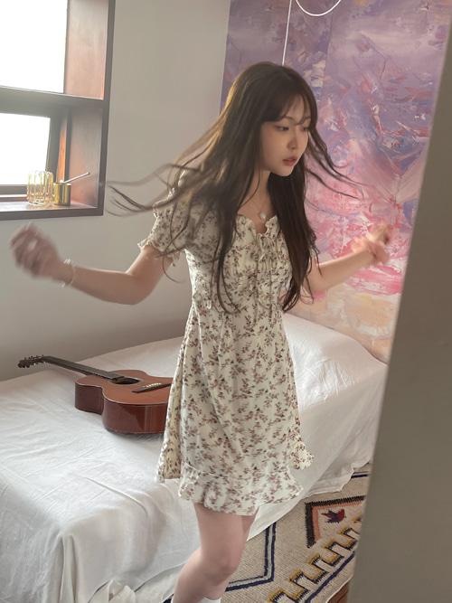 FRENCH FRILL STRAP MINI DRESS(IVORY)