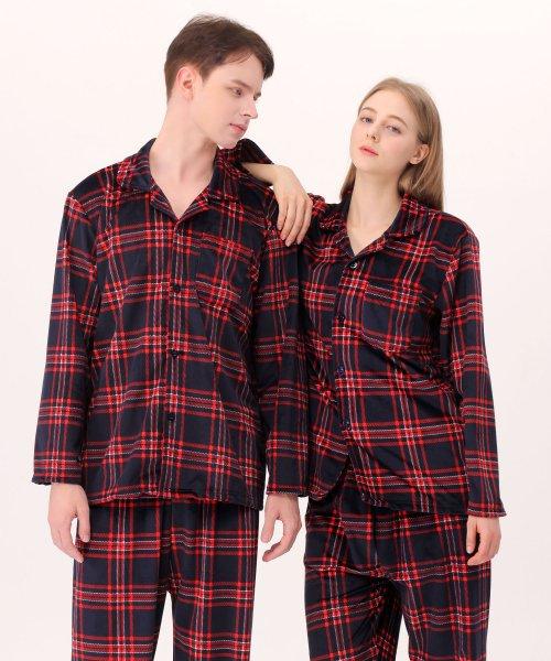 레드 체크 극세사 수면잠옷세트 공용