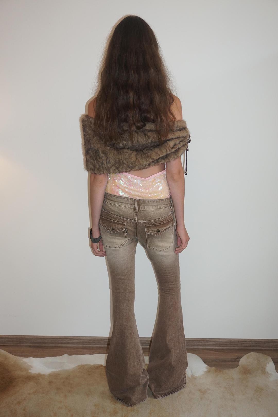 Whiskered Bootcut Denim Washed Brown