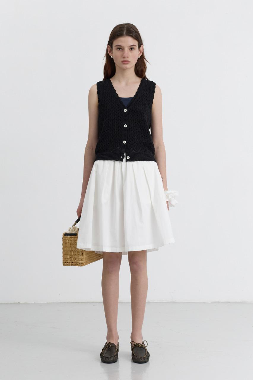 CROCHET OPEN KNIT VEST BLACK