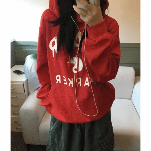 pike printing over fit hood T 피케 프린팅 오버핏 후드티 4color