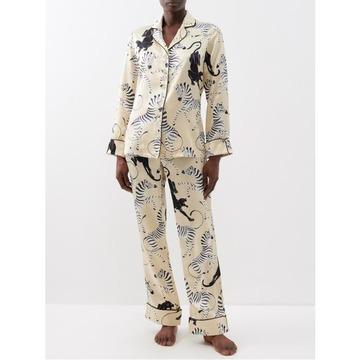 23 SS Olivia Von Halle 여성 Lila 지브라 프린트 SILK 새틴 파자마 골드