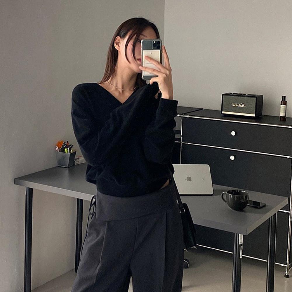 (그레이제외당일) 브이넥 울 캐시미어 니트 아이 그레이 레드 블랙