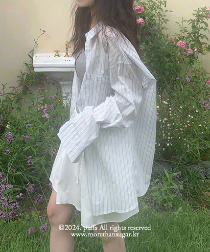 [문의폭주!] 로그 긴팔 스트라이프 오버핏 셔츠 (2color)