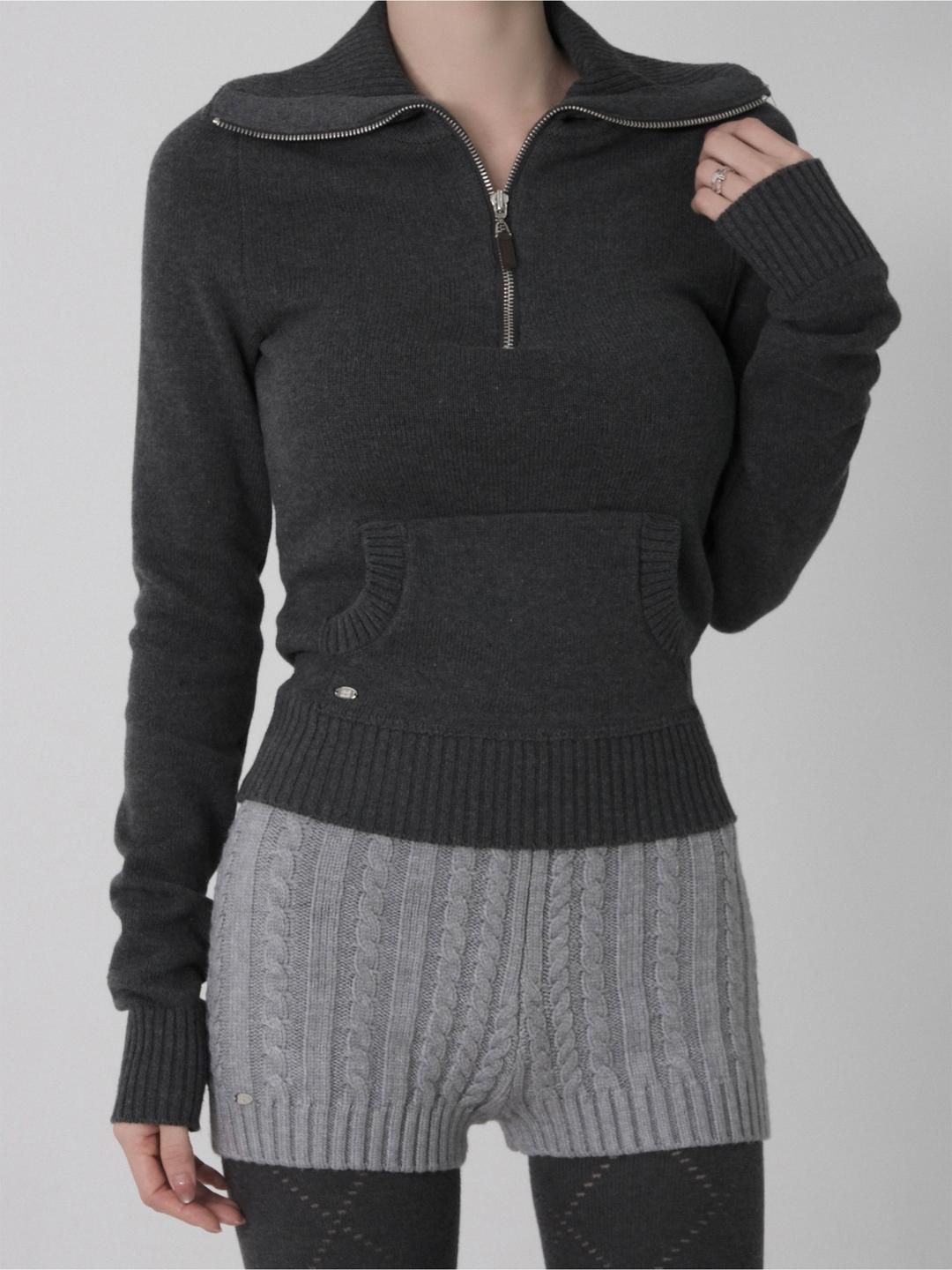 Half Zip-Up Knit T