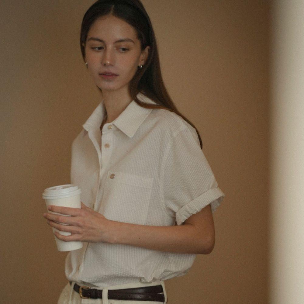 Roll up stripe half sleeve shirt_Ivory
