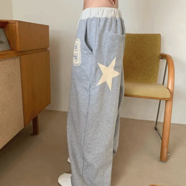 스타 넘버 배색 트레이닝 와이드 팬츠