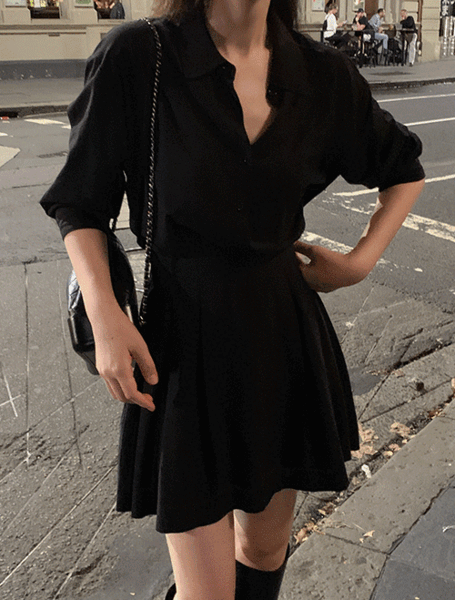 베니토 [모달51%/허리보정핏/청순여리🕊️][made] 셔츠 밴딩 플리츠 미니 원피스 (여름/신상/베스트/여성/데일리/데일리룩/데이트룩/미니원피스/원피스/플리츠)