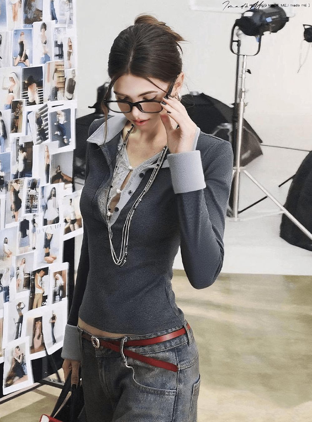 Deep Lace Layered Polo Fit Top