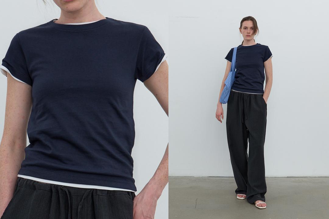 Cap sleeve round t-shirt (navy)