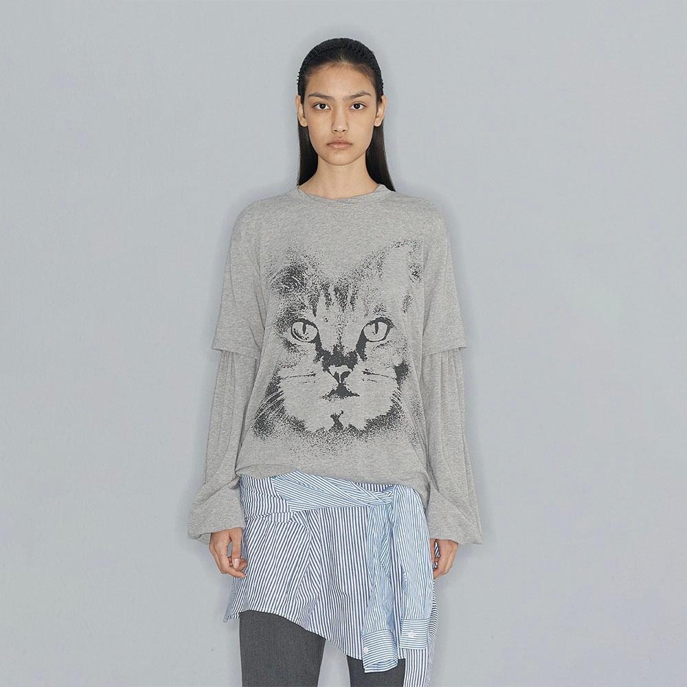 LAYERED CAT T-SHIRT (GREY)