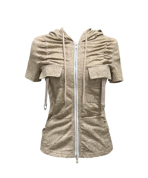 DUA SHIRRING CARGO HOOD ZIP-UP BEIGE