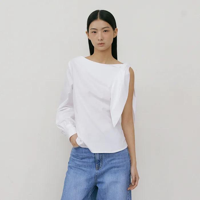 One Shoulder Scarf Blouse (white)