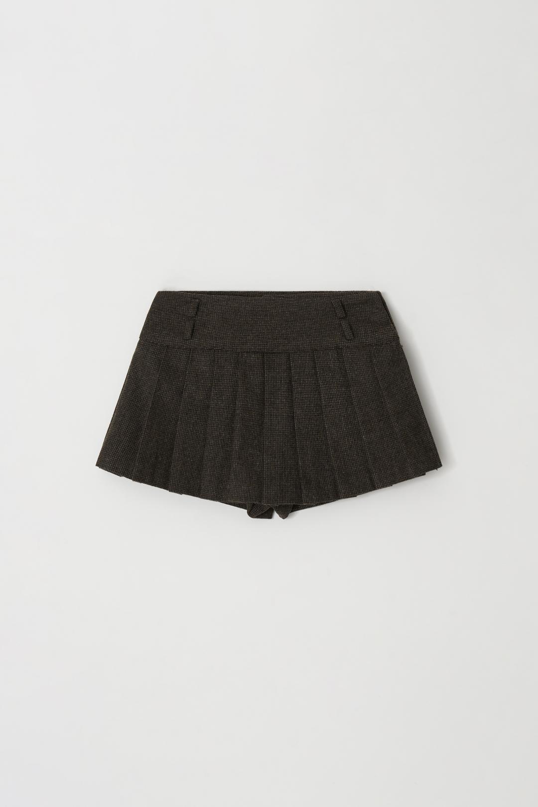 check wool skirt pants (brown)