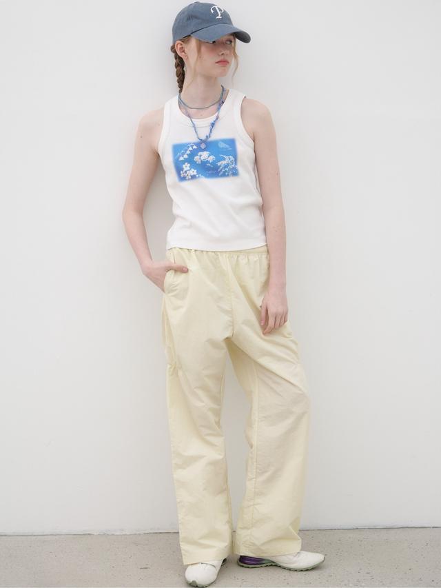 Shirring Nylon Straight Pants - Lemon