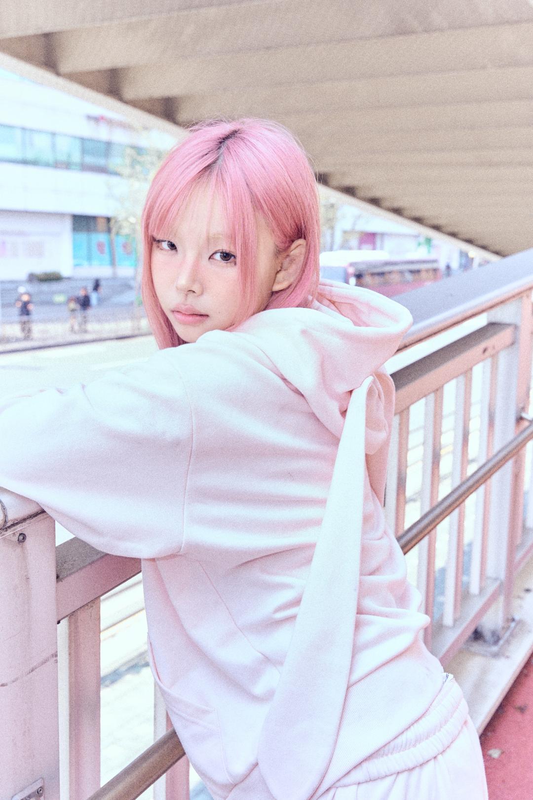 Ribbon bunny hood zip-up (soft pink)