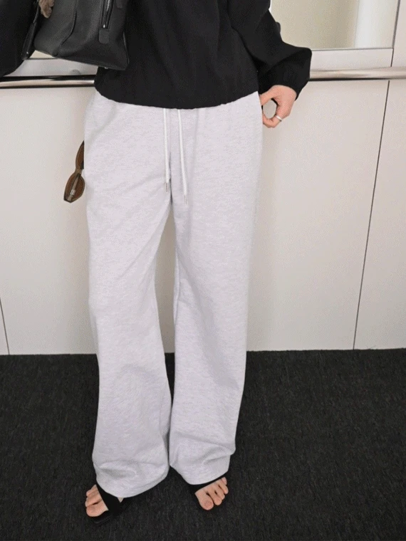 로우드 탄탄 코튼 밴딩 와이드 트레이닝 팬츠