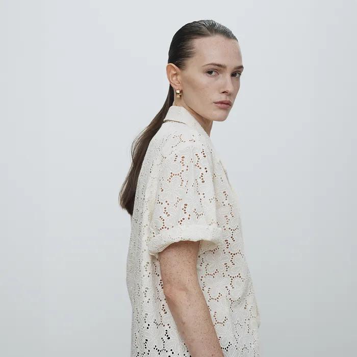 CROCHETED COTTON LACE SHIRT_ IVORY