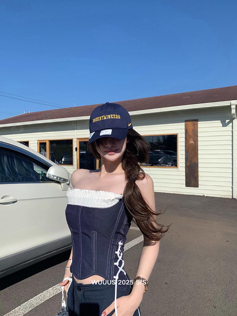 Frill Lace Side Eyelet Corset Tube Top (2Color)