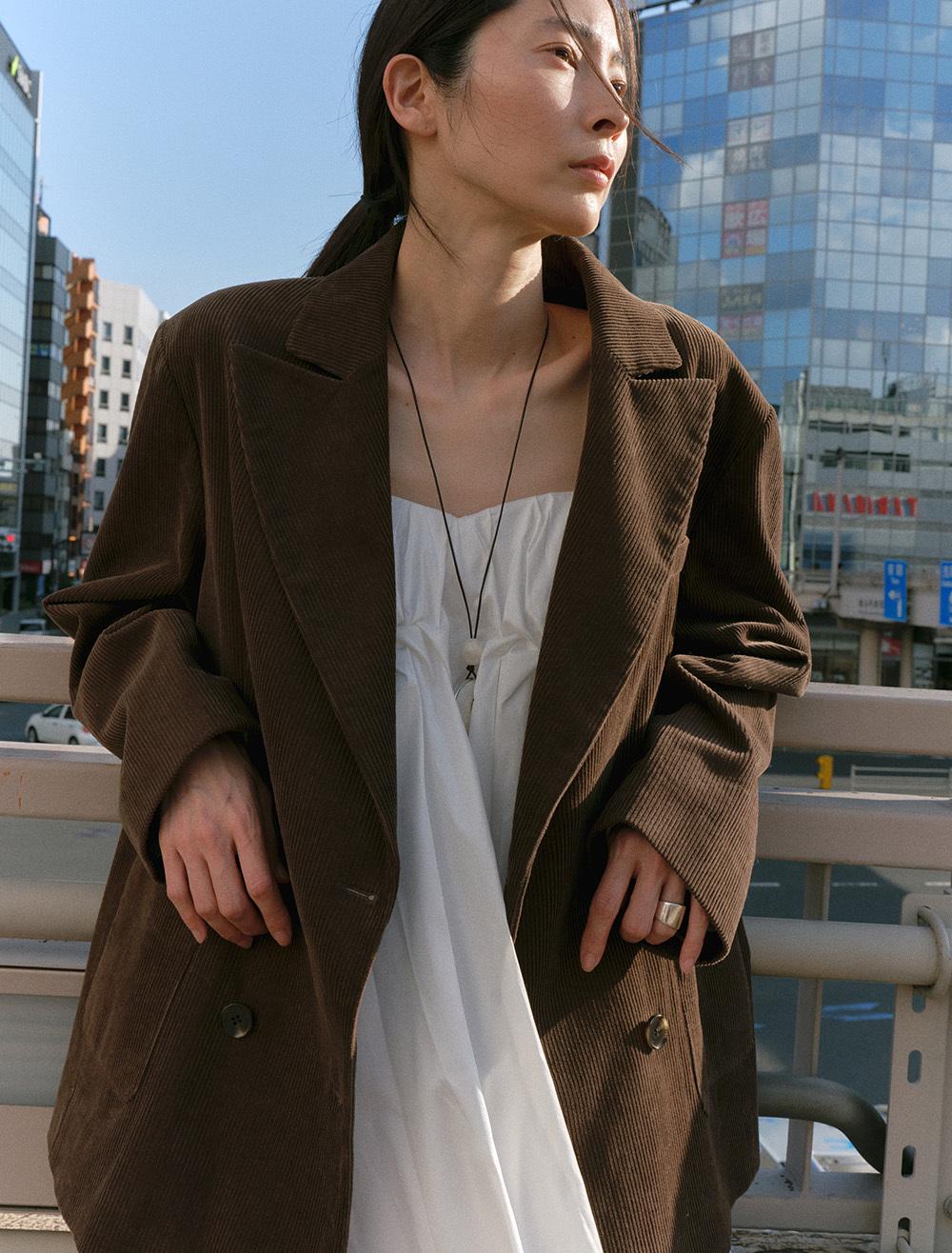 FLEECE LINED CORDUROY DOUBLE JACKET [BROWN]