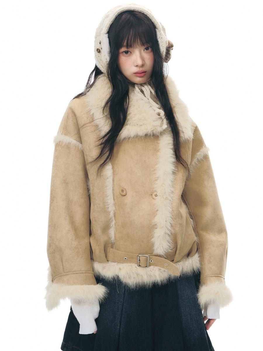 TAKEANAP Snowflake Shearling Collar Jacket (2color)