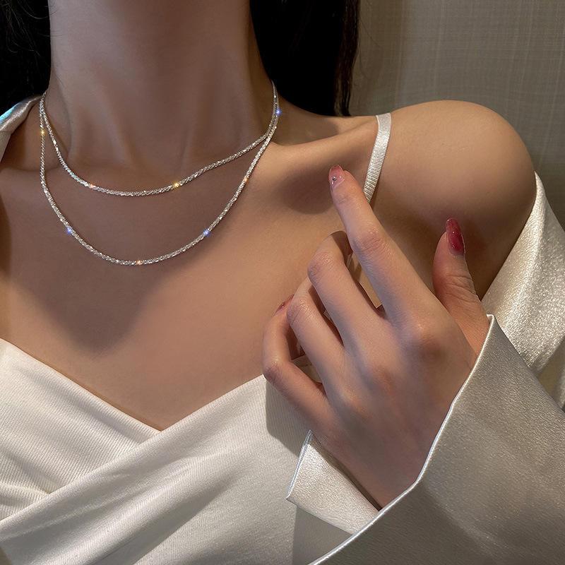 집콕끼리 [자체제작] 눈꽃 이태리 체인 목걸이 팡파르 여성 레이어드 실버 데일리 여자 스파클링 글리터 스팽글 팡파르 애착 스팡클 트윙클 고은 반짝이 볼드 뱀줄 스네이크 컷팅 샤이니 초커 롱