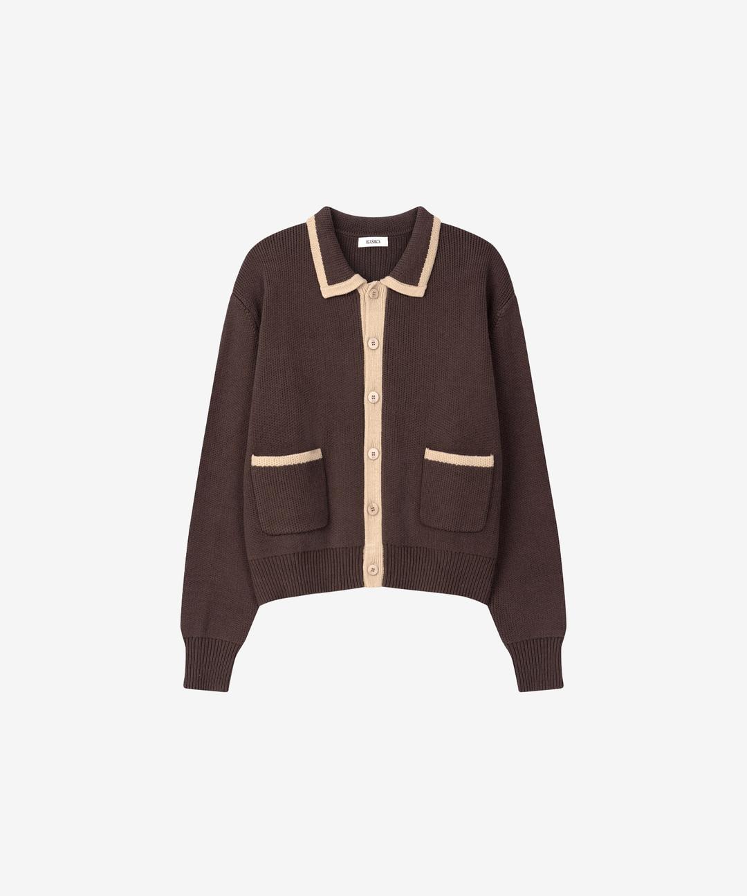 배색 버튼 가디건 (브라운)