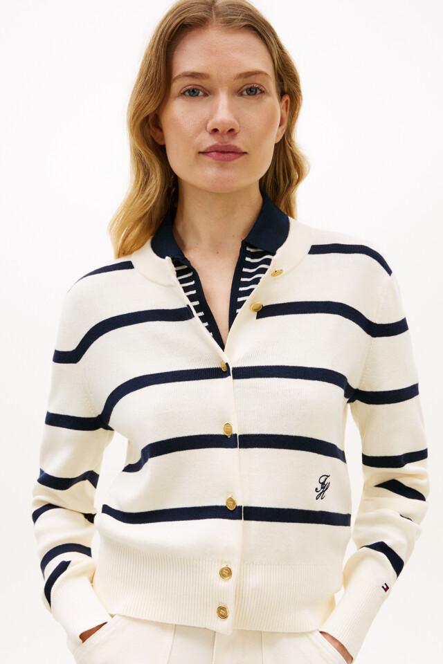 스트라이프 크루넥 가디건