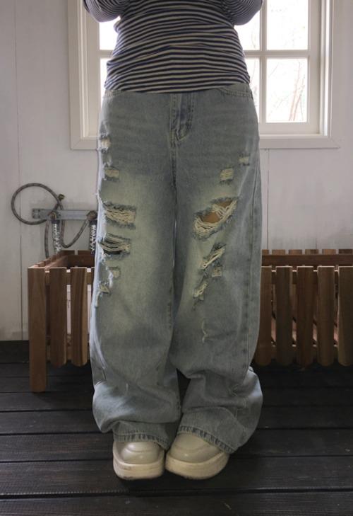 이즈이즈 [입고지연] Mogu Damage Denim