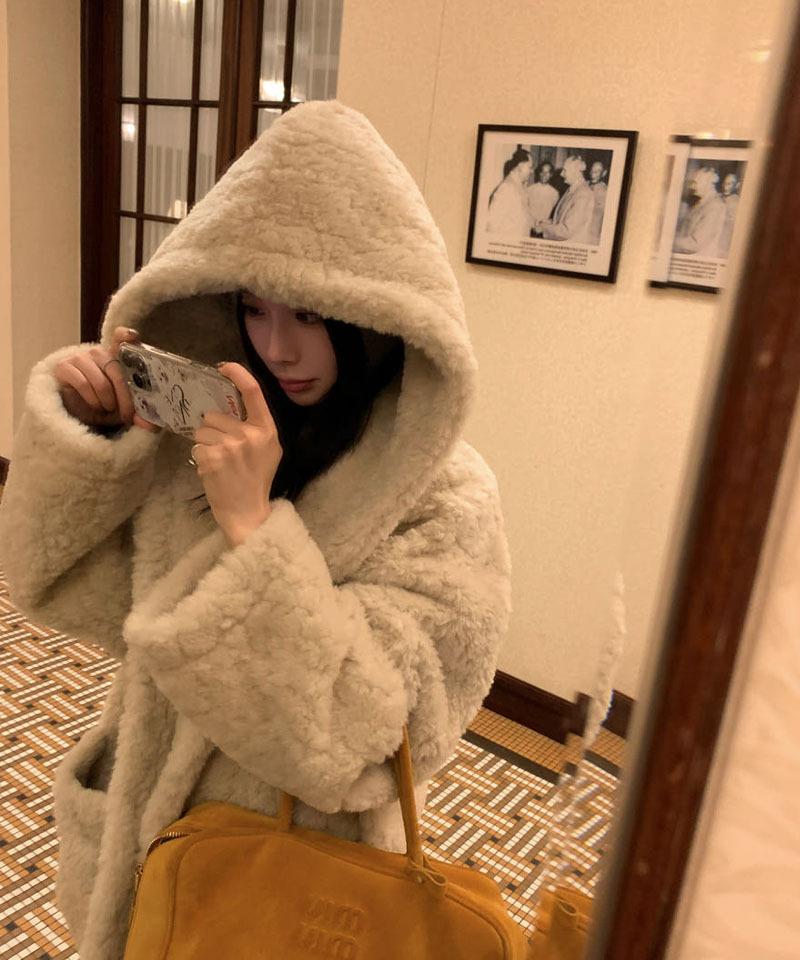 루즈 후드 에코양털 자켓