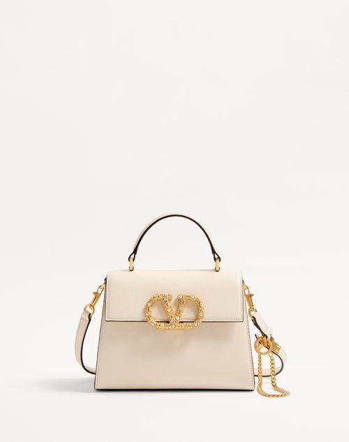 발렌티노 가라바니 브이슬링 주얼 로고 그레이니 카프스킨 스몰 핸드백