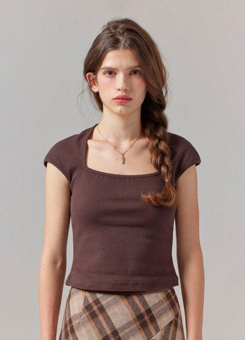 Brown Cap Sleeveless T-shirt