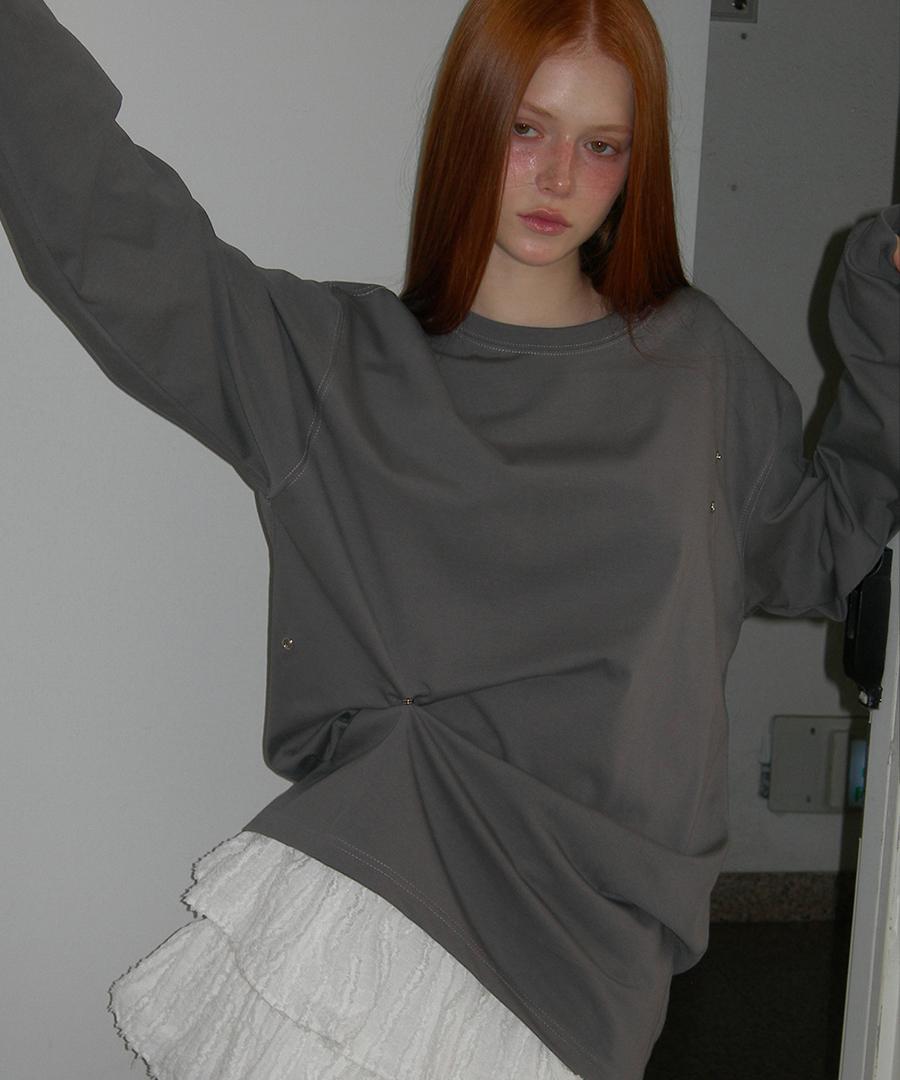 렌세 Snap Button Oversize Tee Gray
