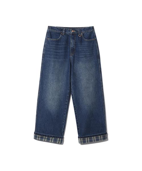 언커버 체크 데님 팬츠 (다크 블루)