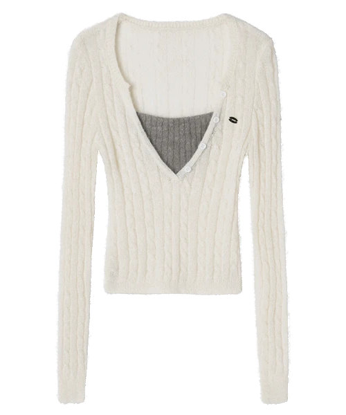 [MADE] 로제느 레이어드 꽈배기 앙고라 니트