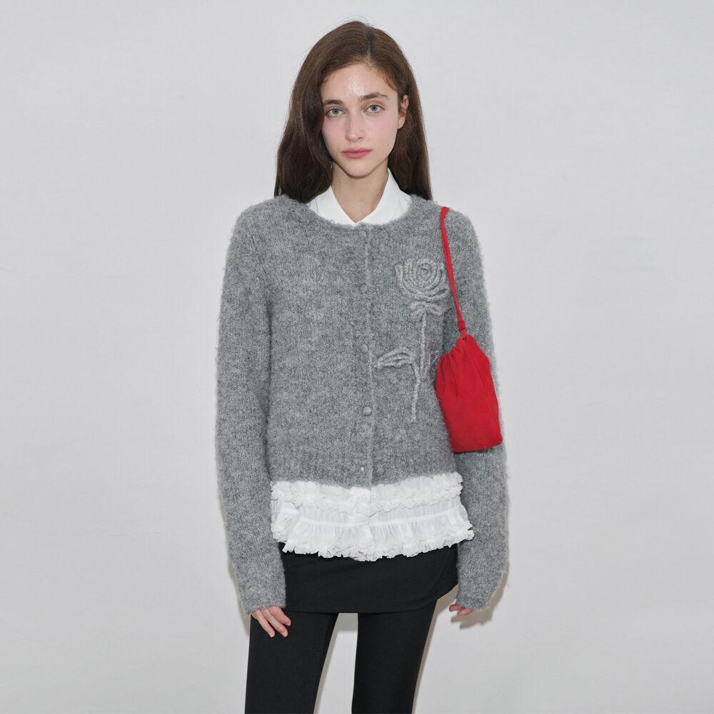 Rose Flower Cardigan (Melange Grey)