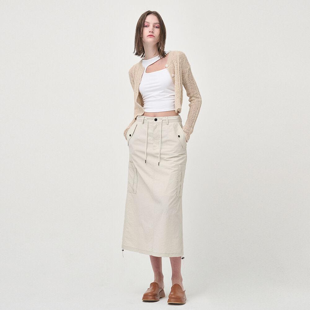 String Long Cargo Skirt, Cream