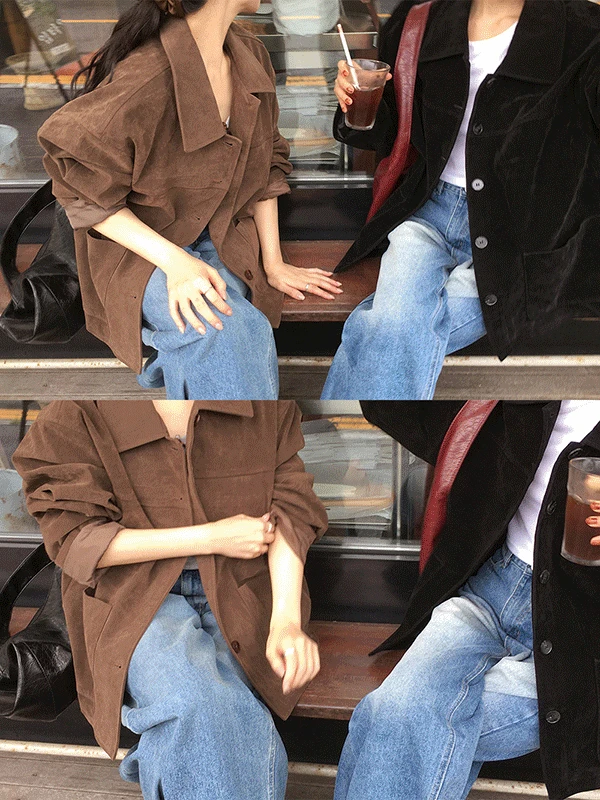 [가을신상]카인더 스웨이드 오버핏 하프 가을 자켓 (3color)