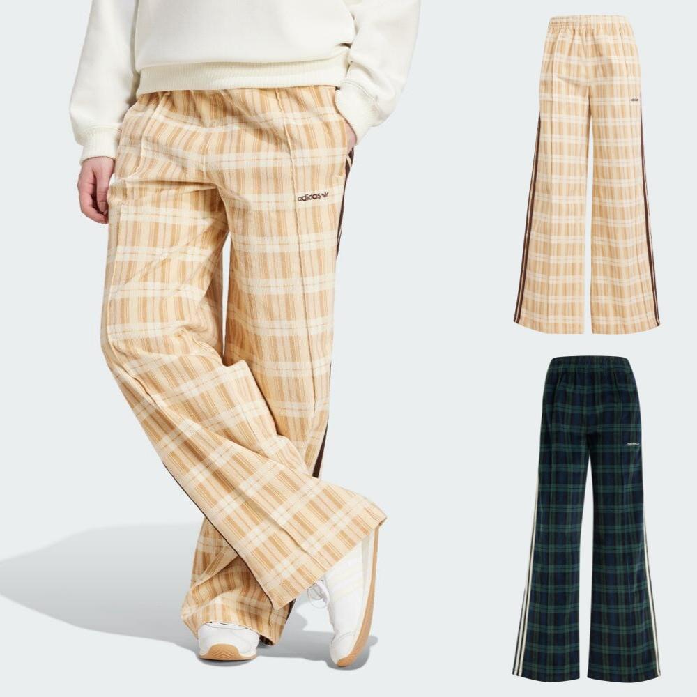 아디다스 코듀로이 타탄 체크 패턴 와이드 트랙 팬츠 샌드스트레이터 쉐도우그린 2색상