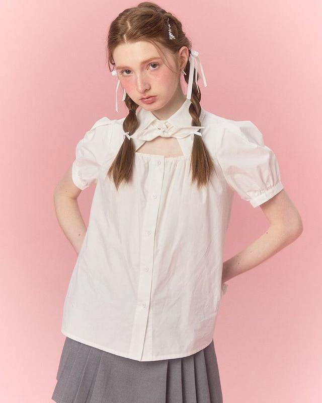 LOLOL 할로우 퍼프 셔츠 (화이트)