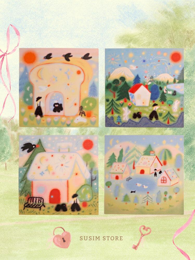 수심 House Canvas Frame(4 Type) 하우스 캔버스 액자 벽걸이 선물 수채화